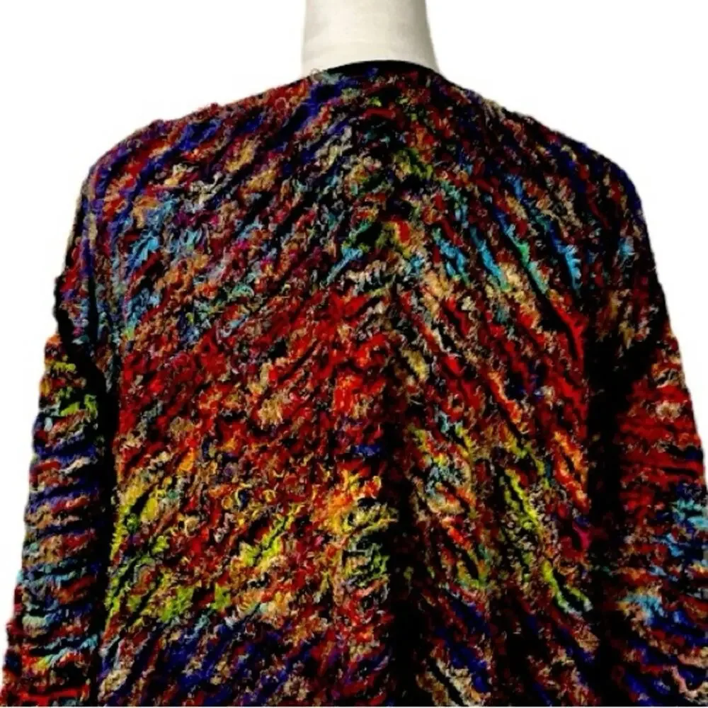 Yak Magik Sweater Cardigan Open Front Black Orange Multi Women’s Size Medium